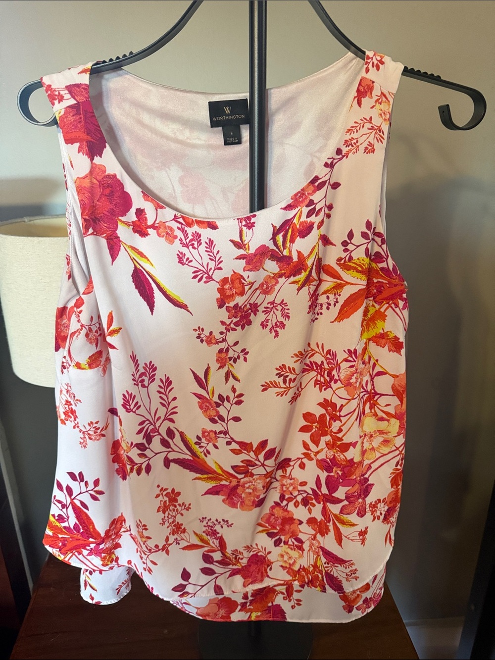 Worthington White Camisole with Pink and Orange Floral Print